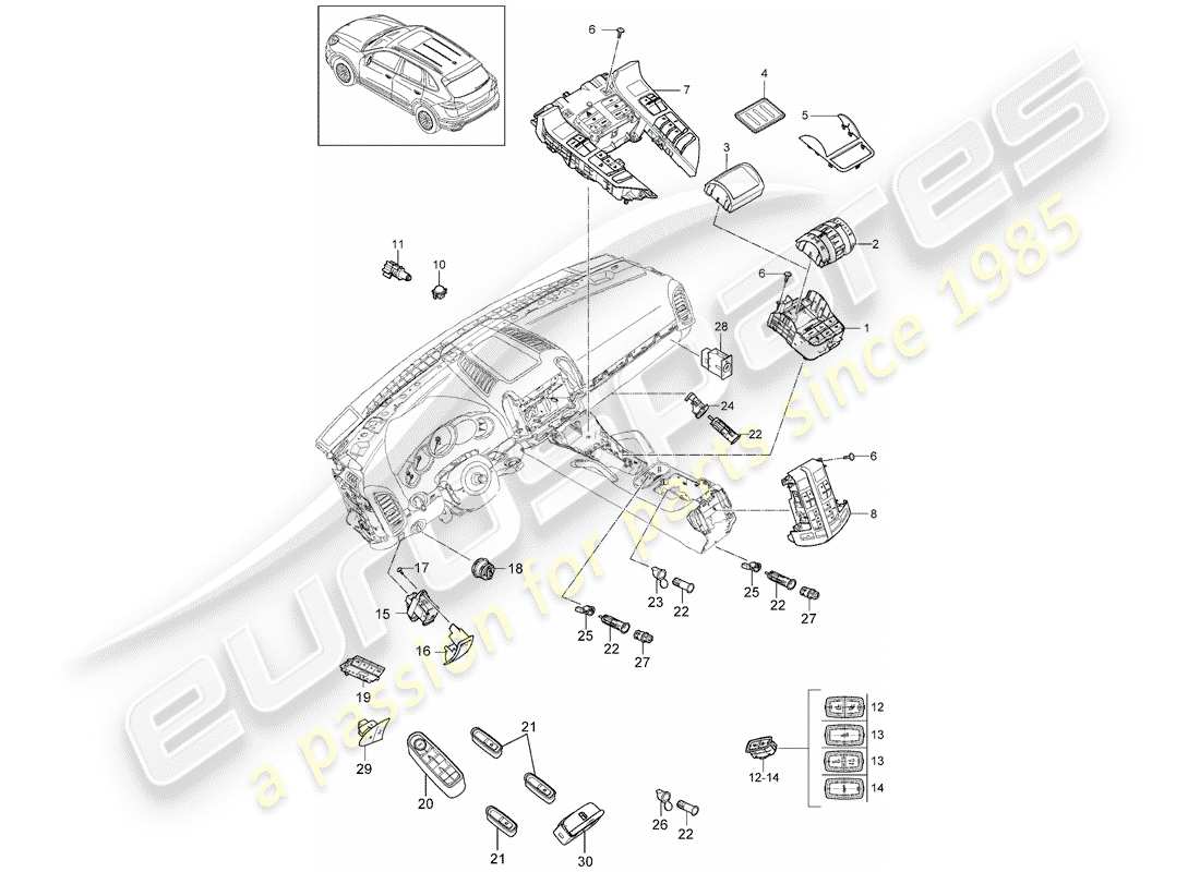 porsche 2018 (cayenne e2 92a) schalten teilediagramm