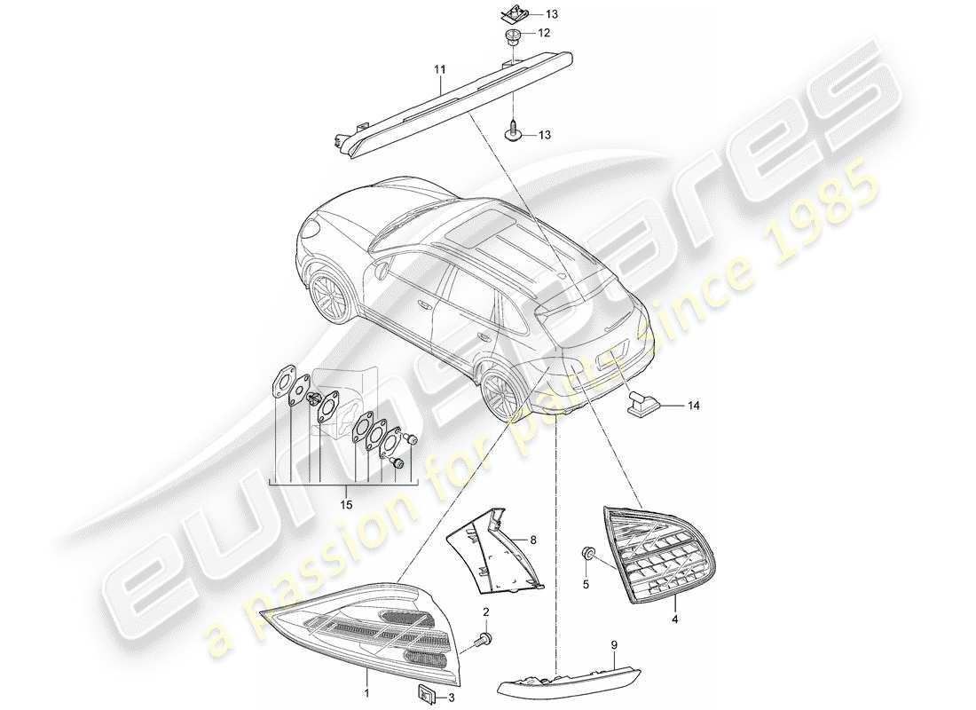 porsche 2014 (cayenne e2 92a) rücklicht ersatzteildiagramm
