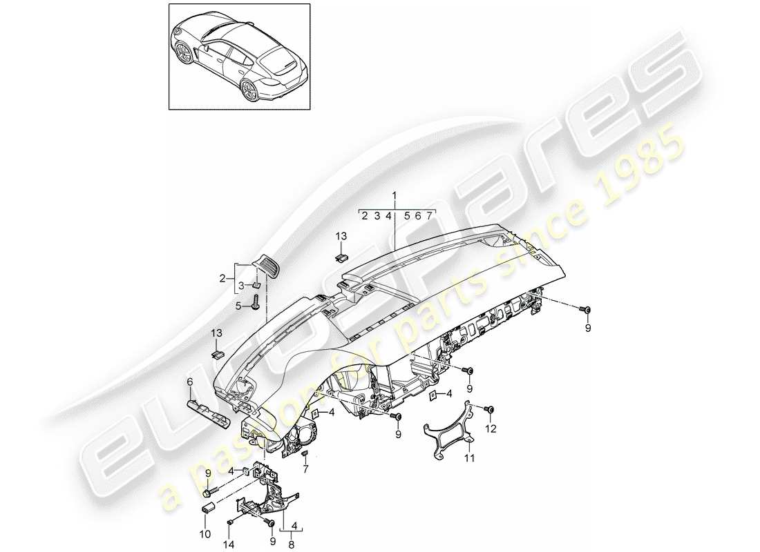 porsche 2012 (panamera 970) dashboard-ersatzteildiagramm