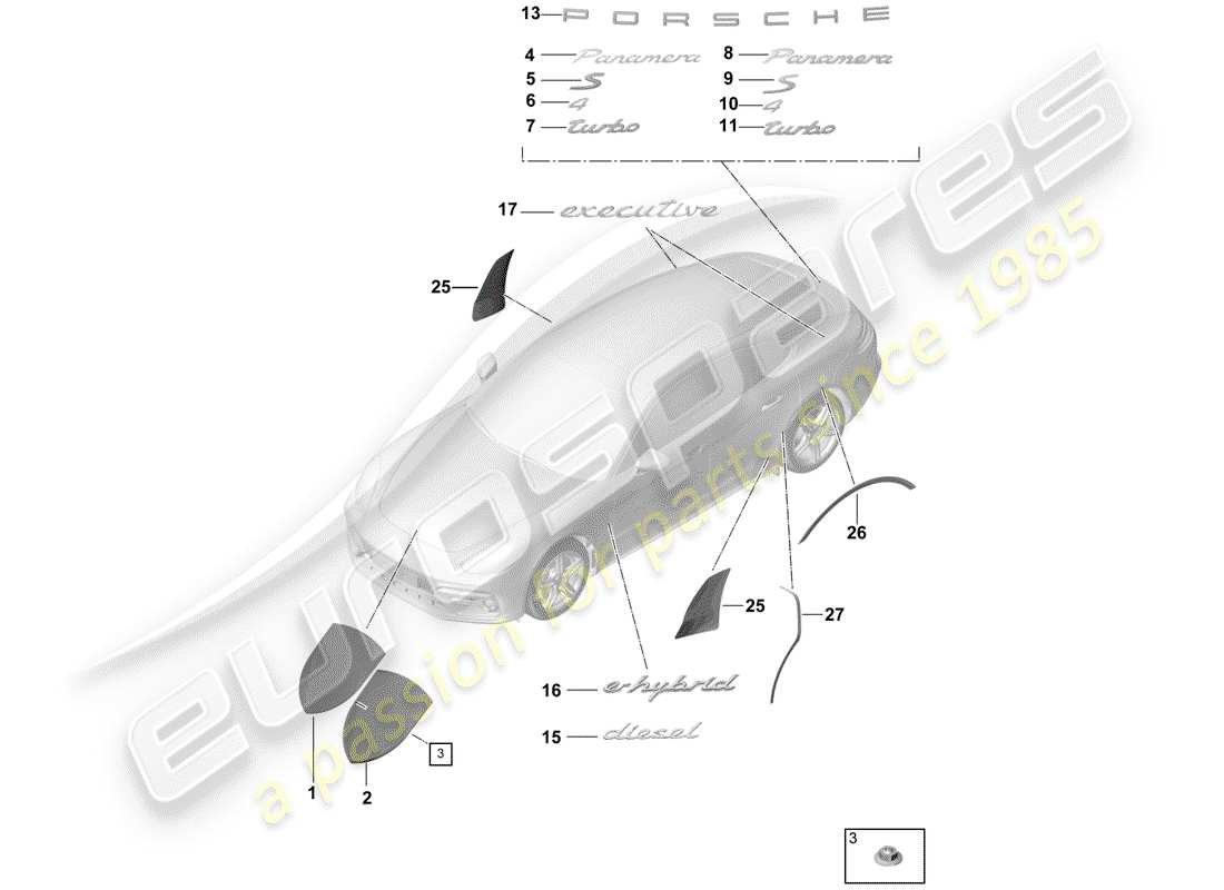 porsche 2020 (panamera 971-1) namensschilder ersatzteildiagramm