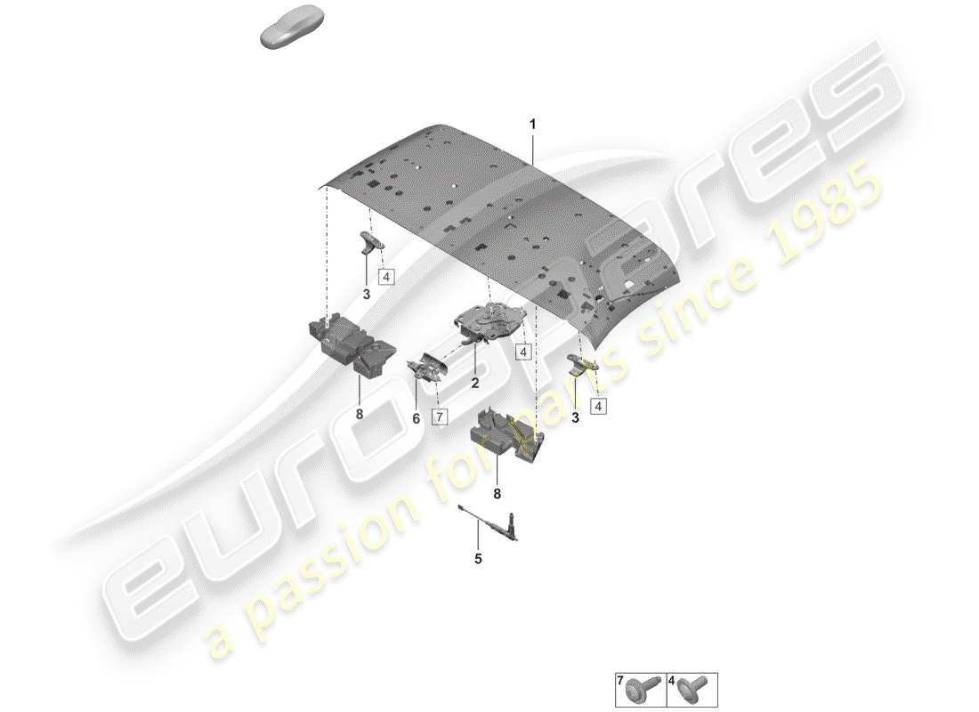 porsche 2020 (992-1) top frame ersatzteildiagramm