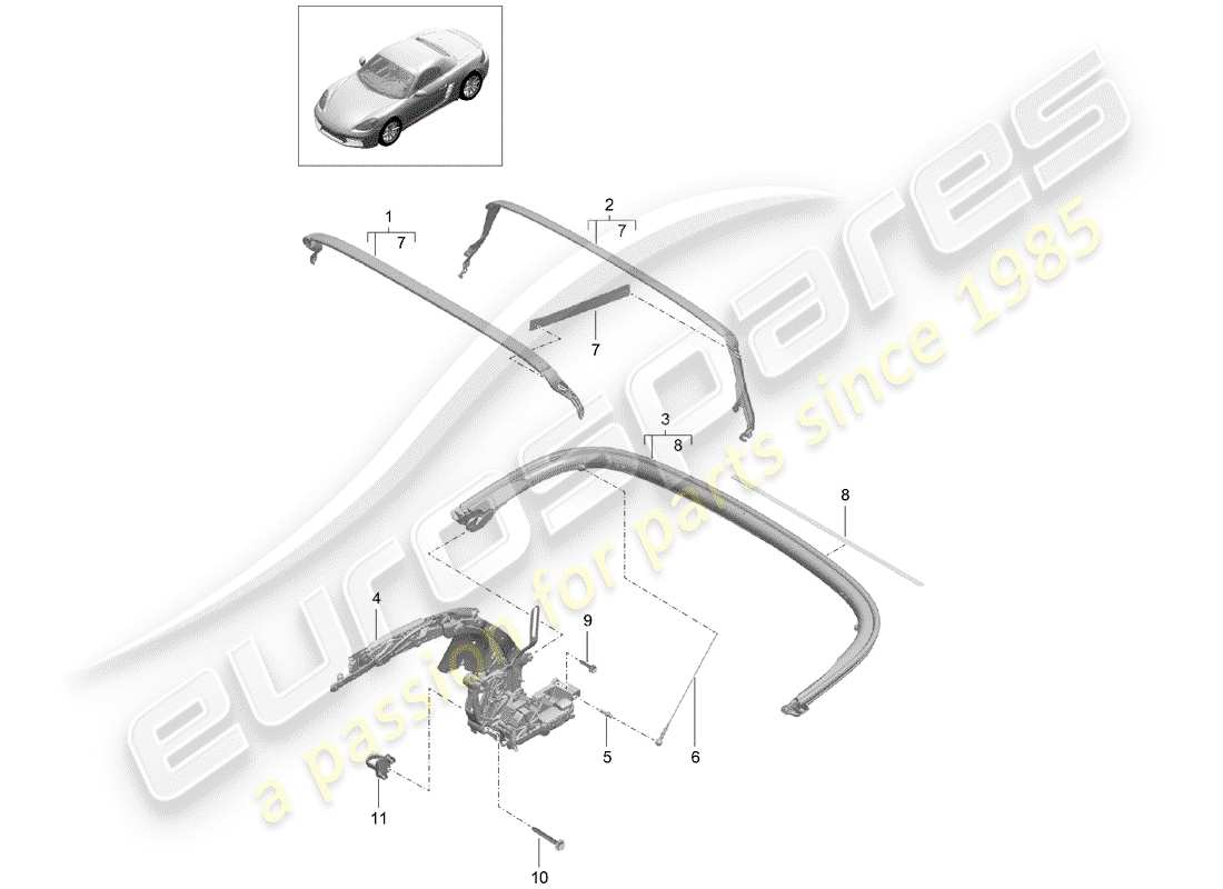 porsche 2017 (718 boxster) top frame ersatzteildiagramm