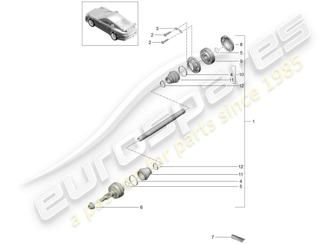 porsche 2014 (991-1 r/gt3/rs) antriebswelle teilediagramm