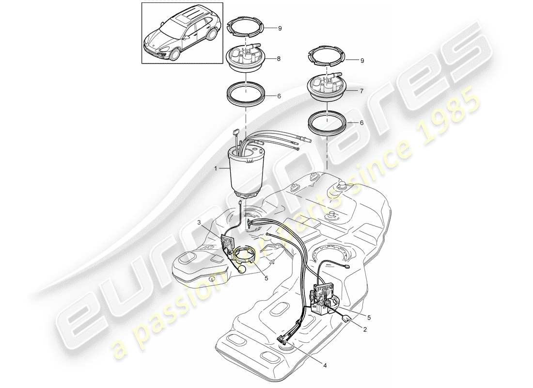 porsche 2012 (cayenne e2 92a) treibstofftank teilediagramm