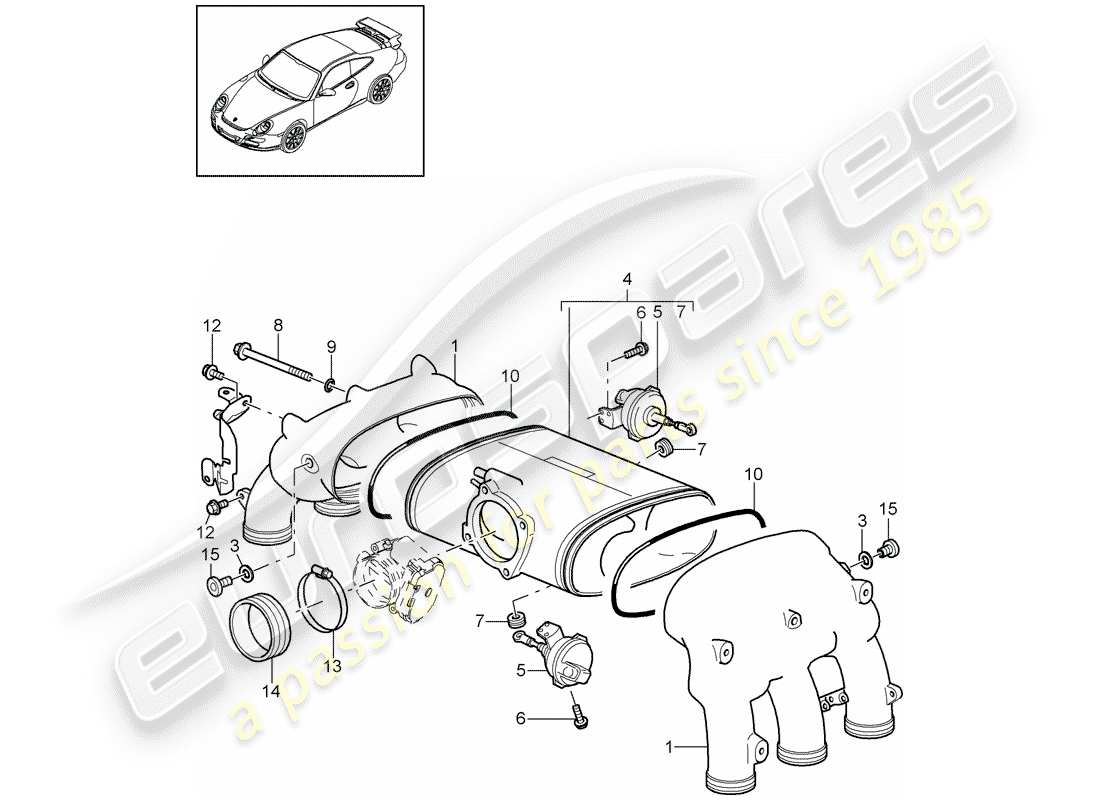 porsche 2011 (997-2 gt3) ansaugluftverteiler teilediagramm