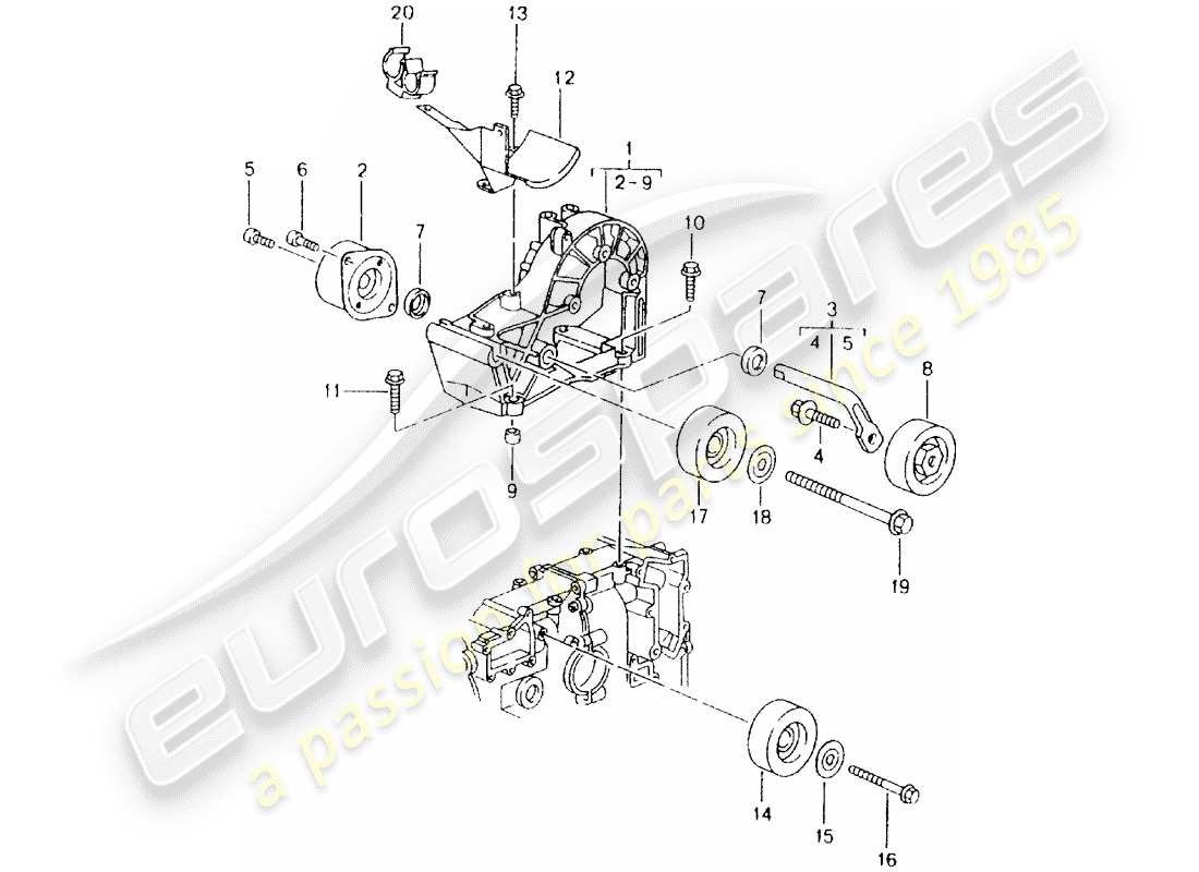porsche 2004 (986 boxster) riemenspanndämpfer - relaiswalze - halterung ersatzteildiagramm