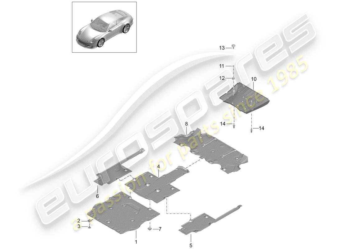 porsche 2014 (991-1 r/gt3/rs) unterbodenverkleidung ersatzteildiagramm