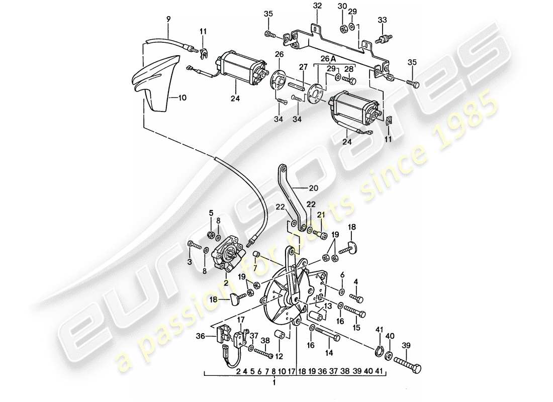 porsche 1987 (911) cabrioverdeck - antriebsmechanismus ersatzteildiagramm