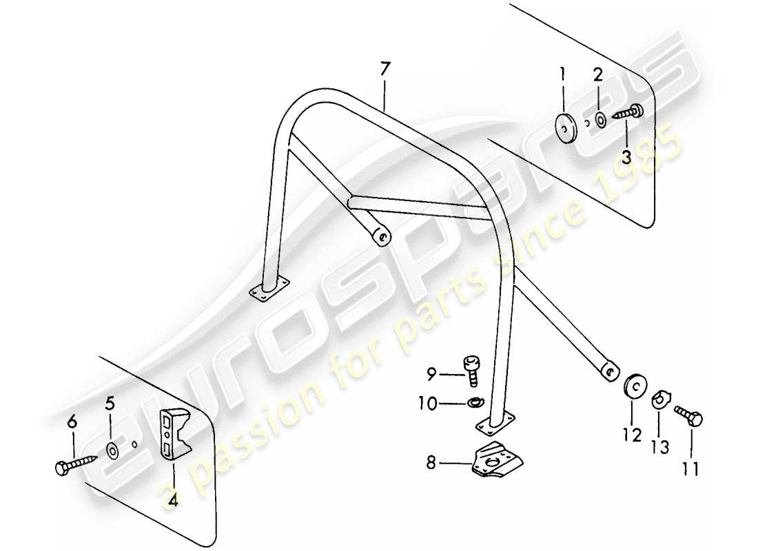 porsche 1969 (911/912) überrollbügel - nummernschild - halterung ersatzteildiagramm