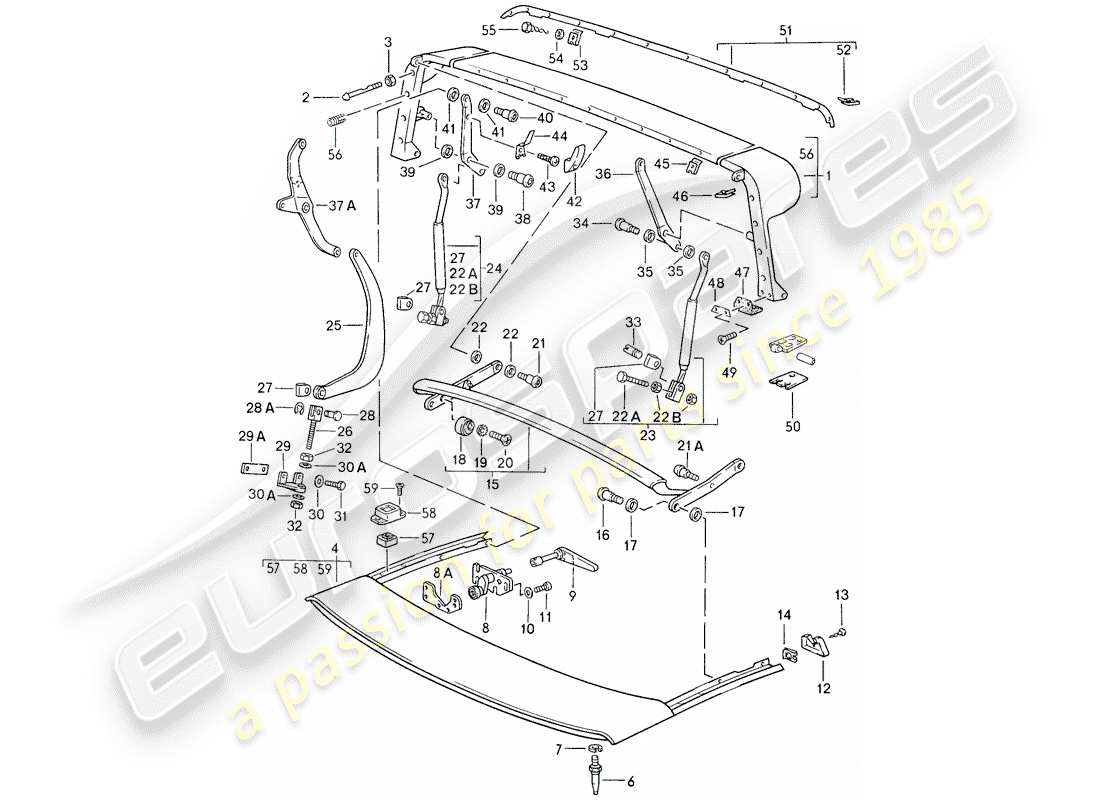 porsche 1985 (911) hauptspiegel - dachrahmen - einzelteile ersatzteildiagramm