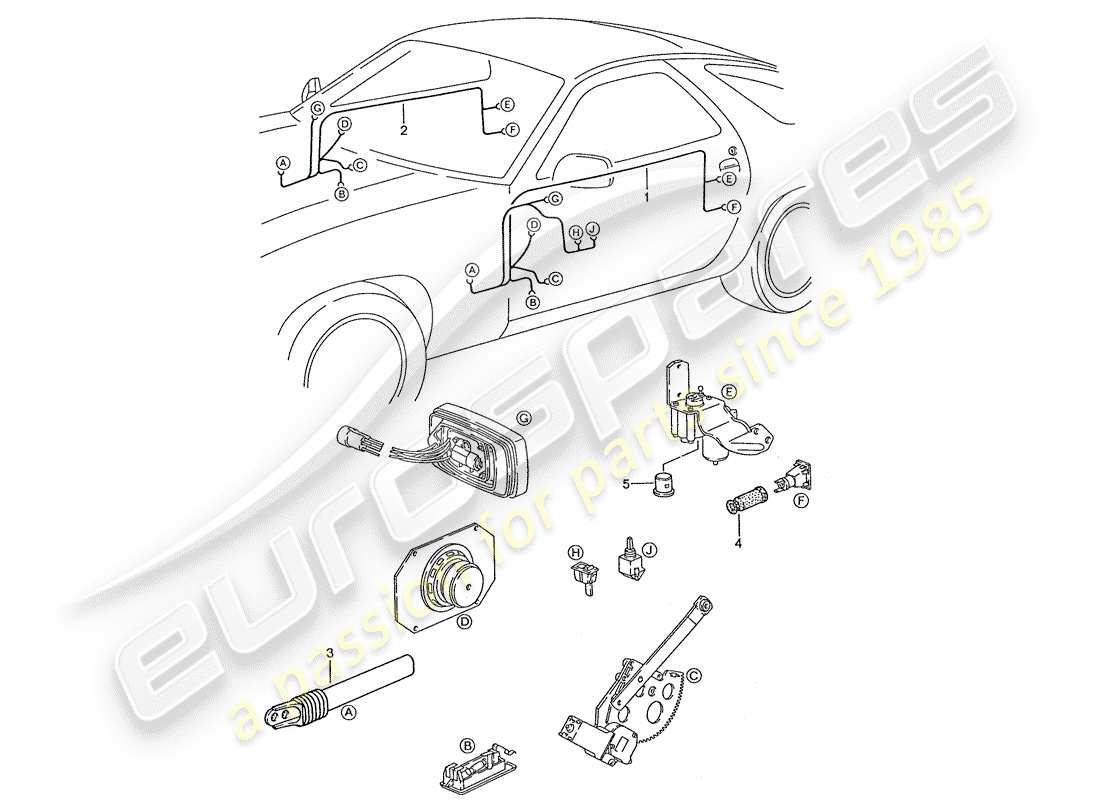 porsche 1989 (928) kabelbaum - tür ersatzteildiagramm
