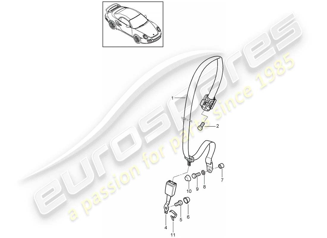 porsche 2011 (997-2 turbo / gt2 rs) sicherheitsgurt - teilediagramm