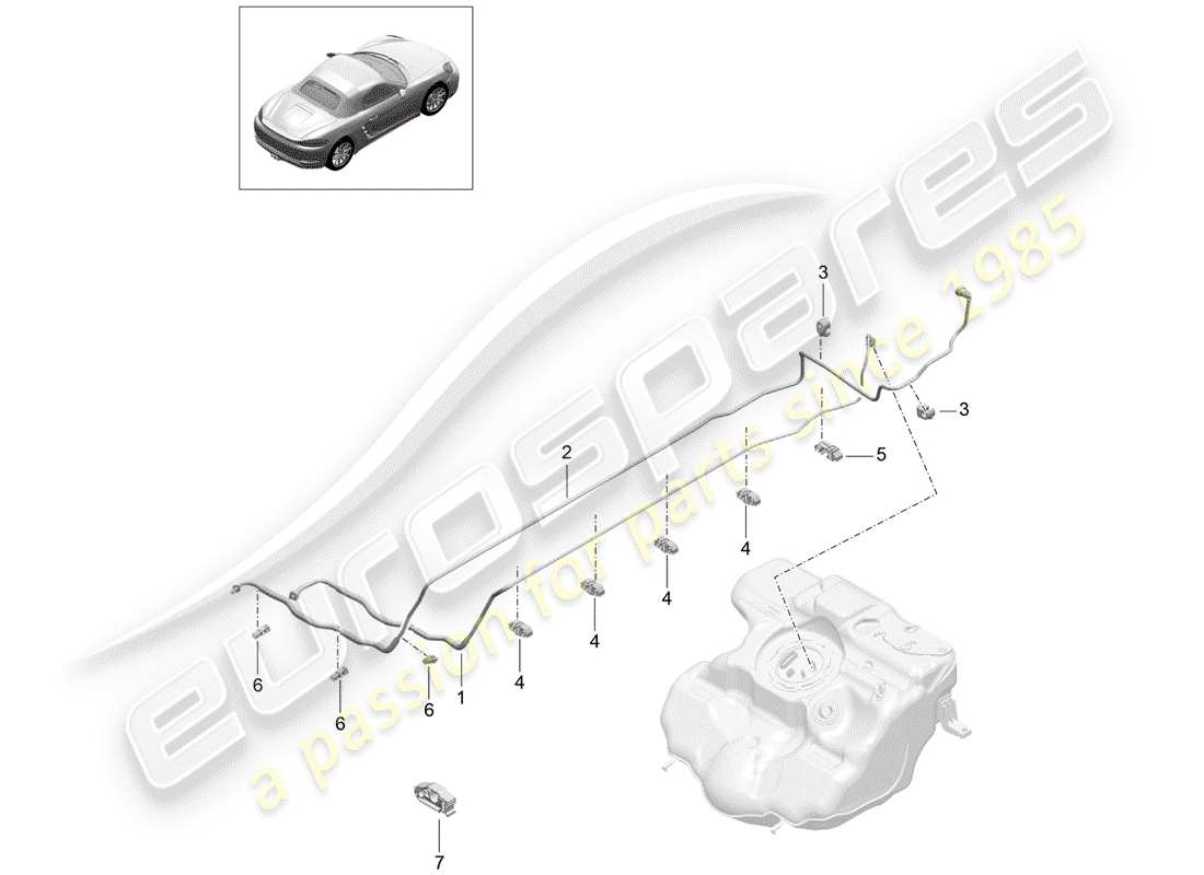 porsche 2018 (718 boxster) kraftstoffleitung teilediagramm