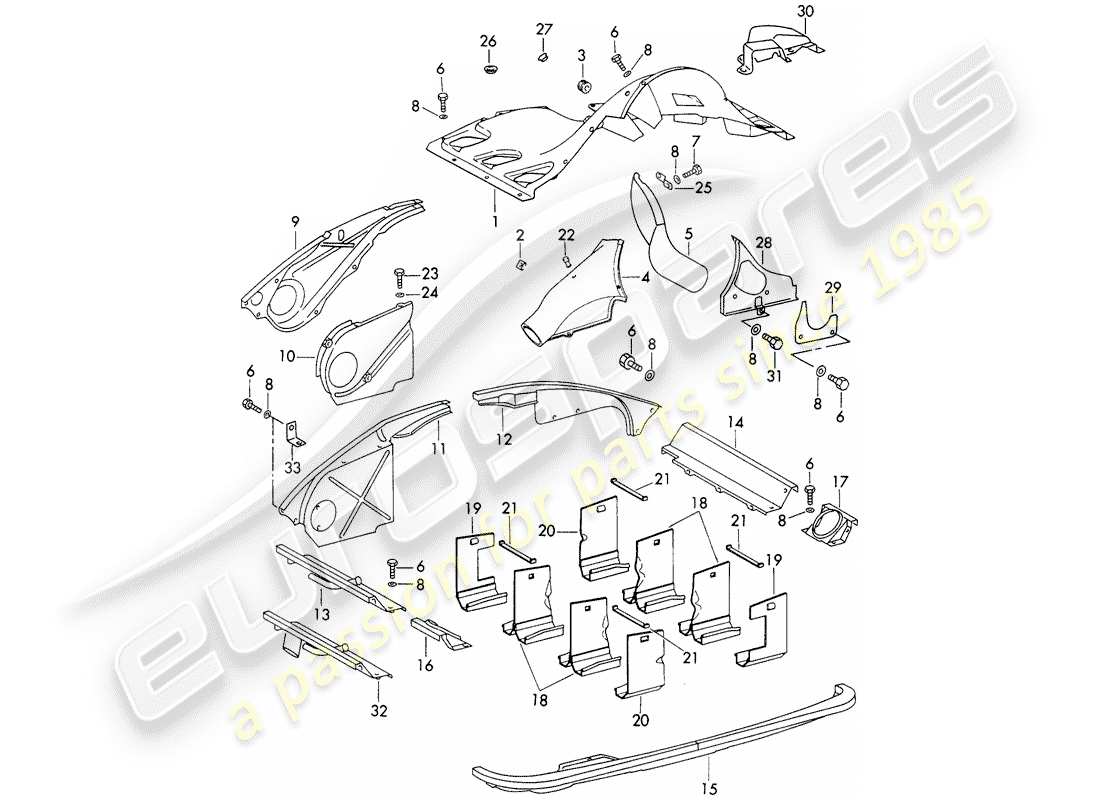 porsche 1970 (911) luftkanal - und - motorabdeckung ersatzteildiagramm