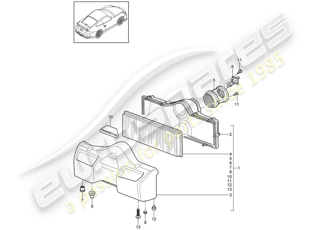 porsche 2008 (997-1 gt3) luftfilter - teilediagramm
