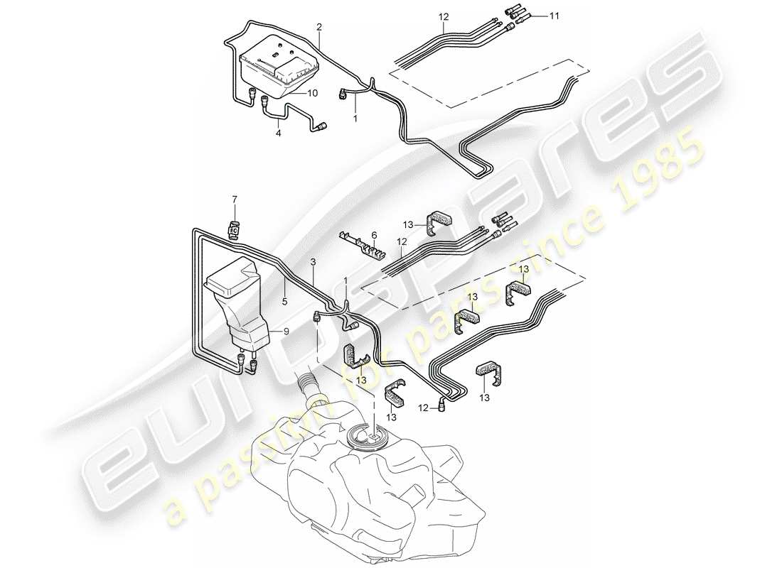 porsche 2008 (997-1 gt3) kraftstoffsystem teilediagramm