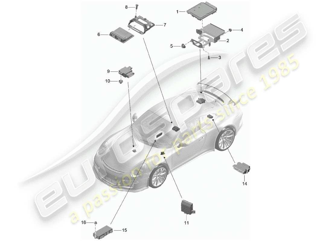 porsche 2019 (991-2 r/gt3/rs) steuergeräte ersatzteildiagramm