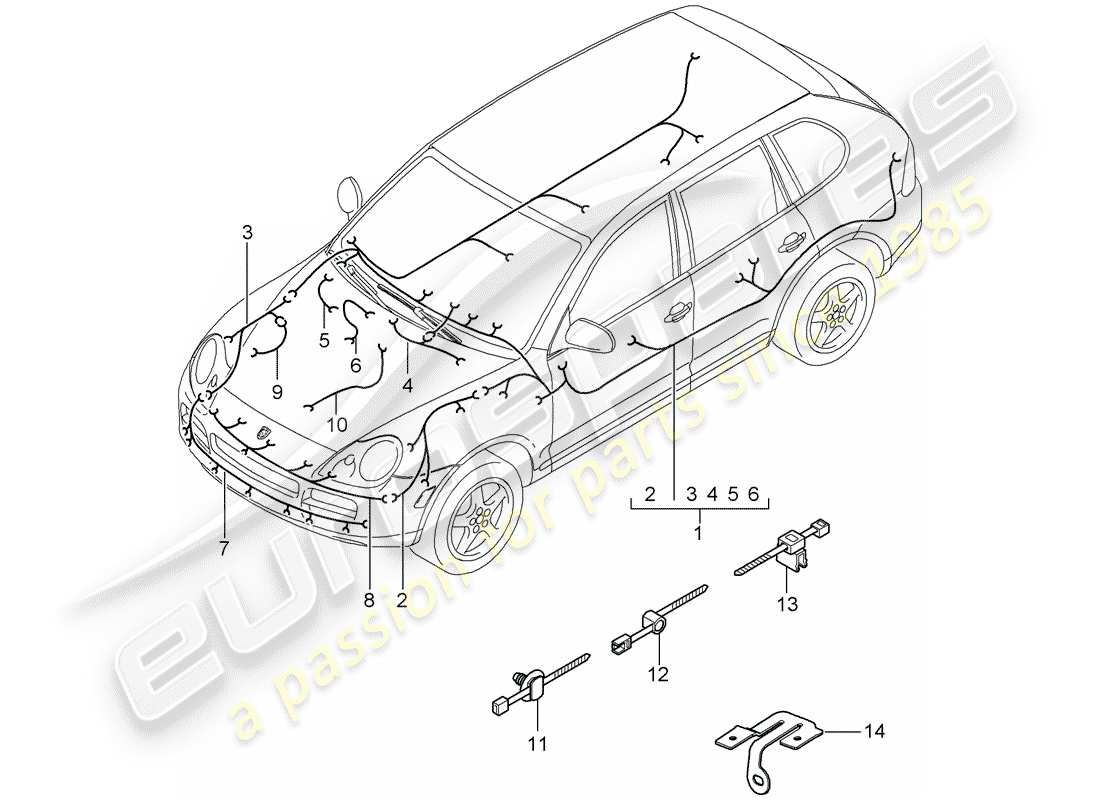 porsche 2004 (cayenne e1 9pa) kabelbäume ersatzteildiagramm