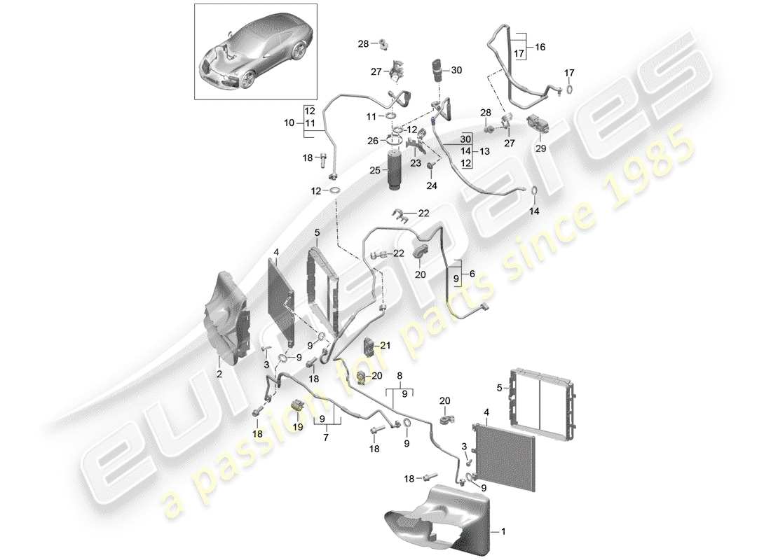 porsche 2014 (991-1) kältemittelkreislauf teilediagramm