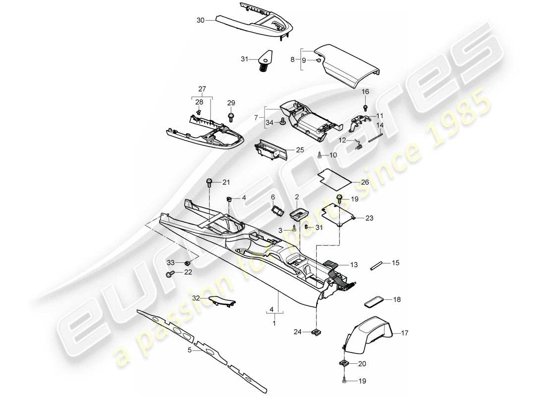 porsche 2006 (997-1) mittelkonsole teilediagramm