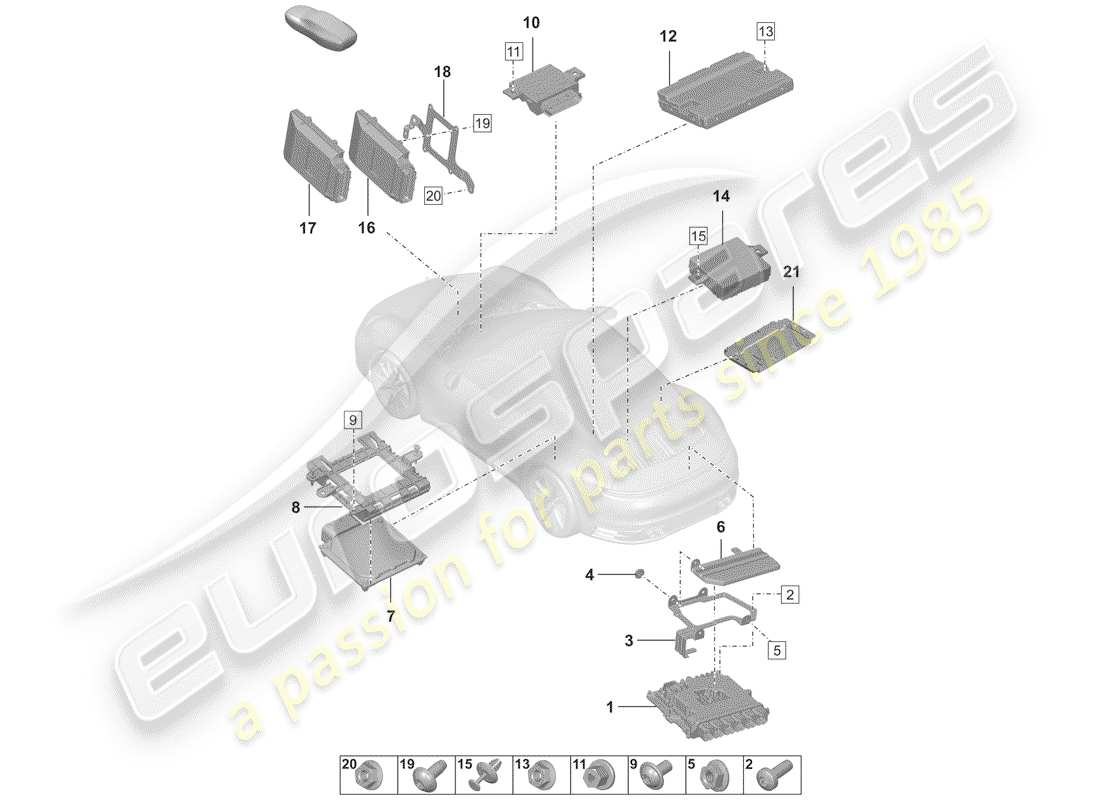 porsche 2019 (992-1) steuergeräte ersatzteildiagramm