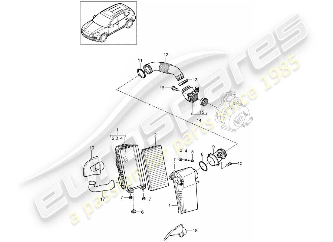 porsche 2013 (cayenne e2 92a) luftfilter mit anschluss ersatzteildiagramm