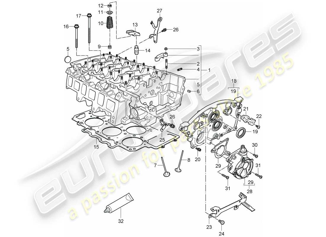 porsche 2008 (cayenne e1 9pa) zylinderkopf teilediagramm
