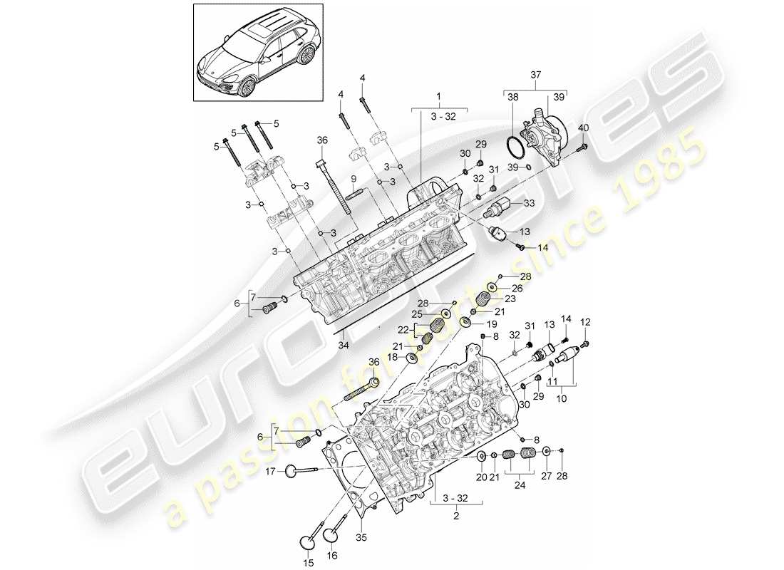 porsche 2017 (cayenne e2 92a) zylinderkopf teilediagramm