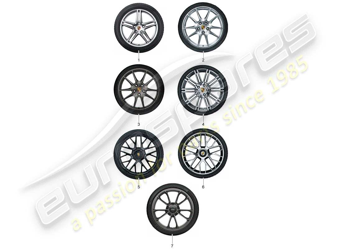 porsche 2015 (tequipment 98x/99x) 1 set aluminiumfelgen mit teilediagramm