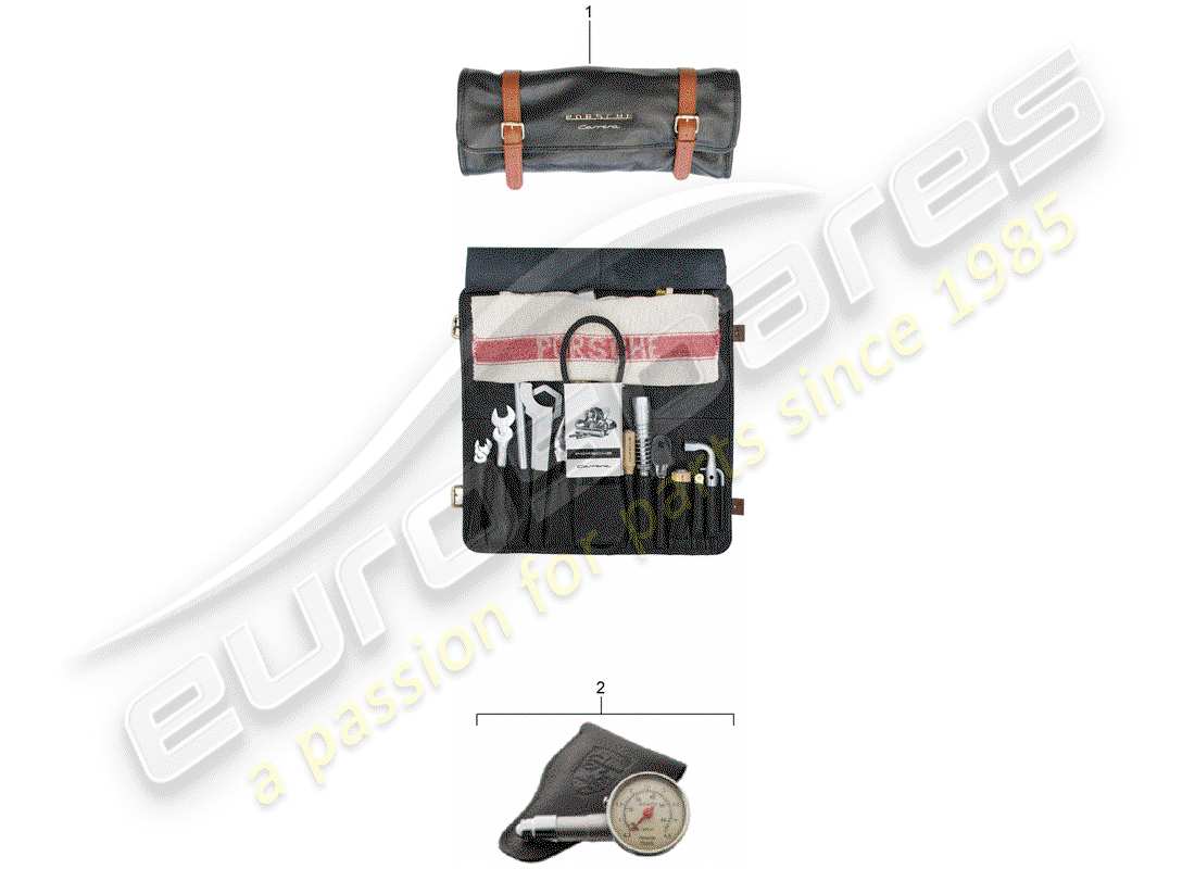 porsche 1971 (accessories) werkzeugtasche mit werkzeugen ersatzteildiagramm