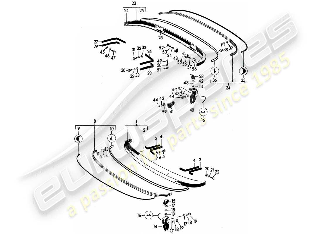 porsche 1960 (356b/356c) stoßstange ersatzteildiagramm
