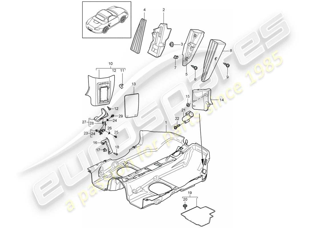 porsche 2009 (987 boxster) innenausstattung teilediagramm