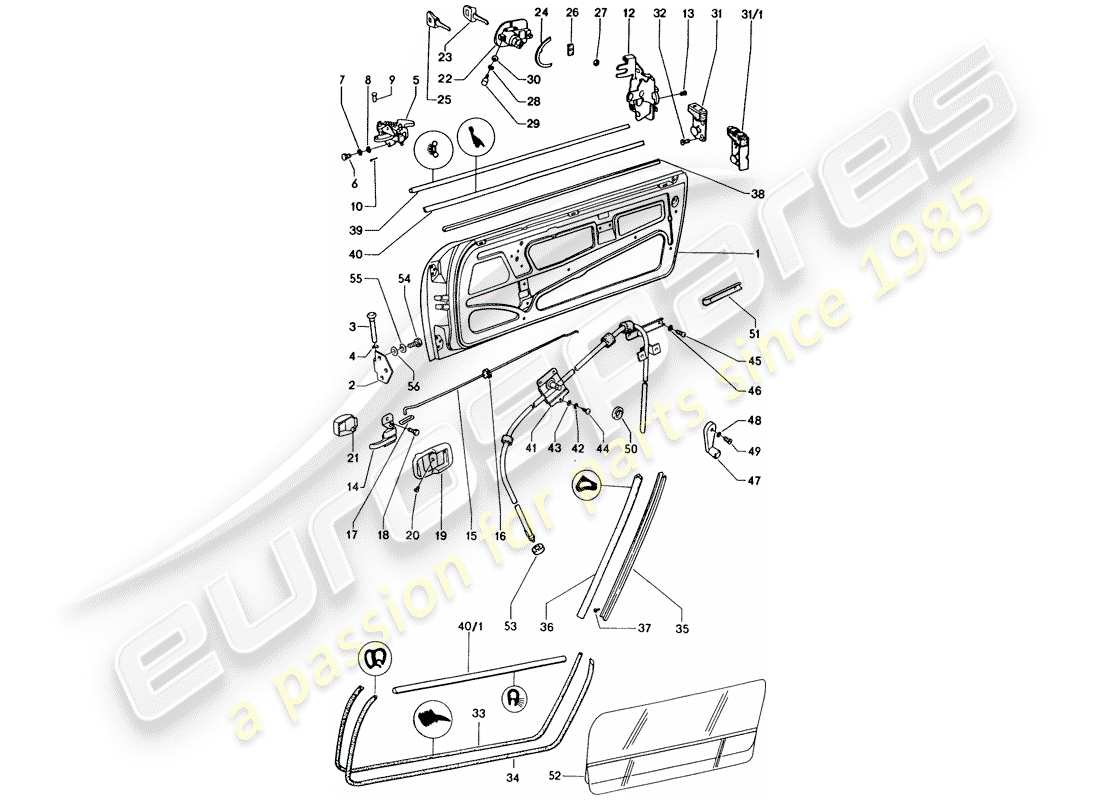 porsche 1970 (914) tür - mit einbauteilen ersatzteildiagramm