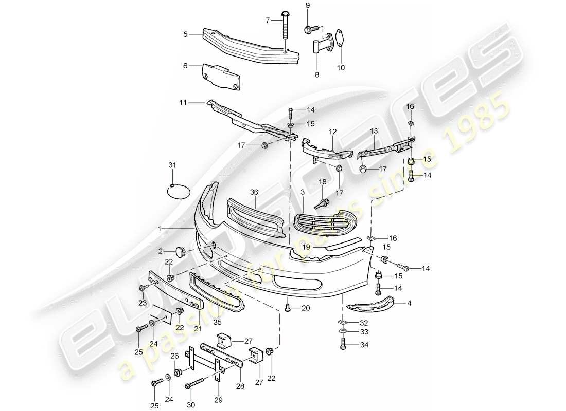 porsche 2001 (986 boxster) stoßstange ersatzteildiagramm