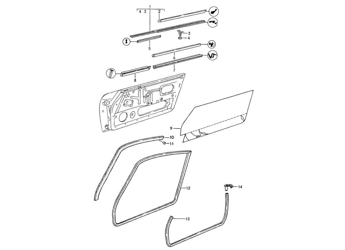 porsche 1994 (964) dichtungsstreifen - türen ersatzteildiagramm
