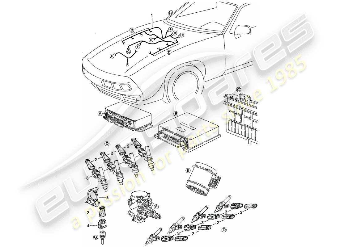 porsche 1985 (928) kabelbaum - lh-jetronic ersatzteildiagramm