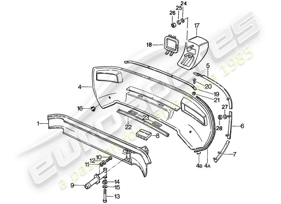 porsche 1984 (928) stoßstange ersatzteildiagramm
