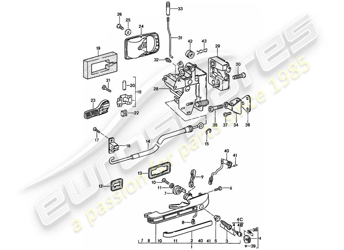 porsche 1986 (944) türgriff, aussen - türverriegelung ersatzteildiagramm