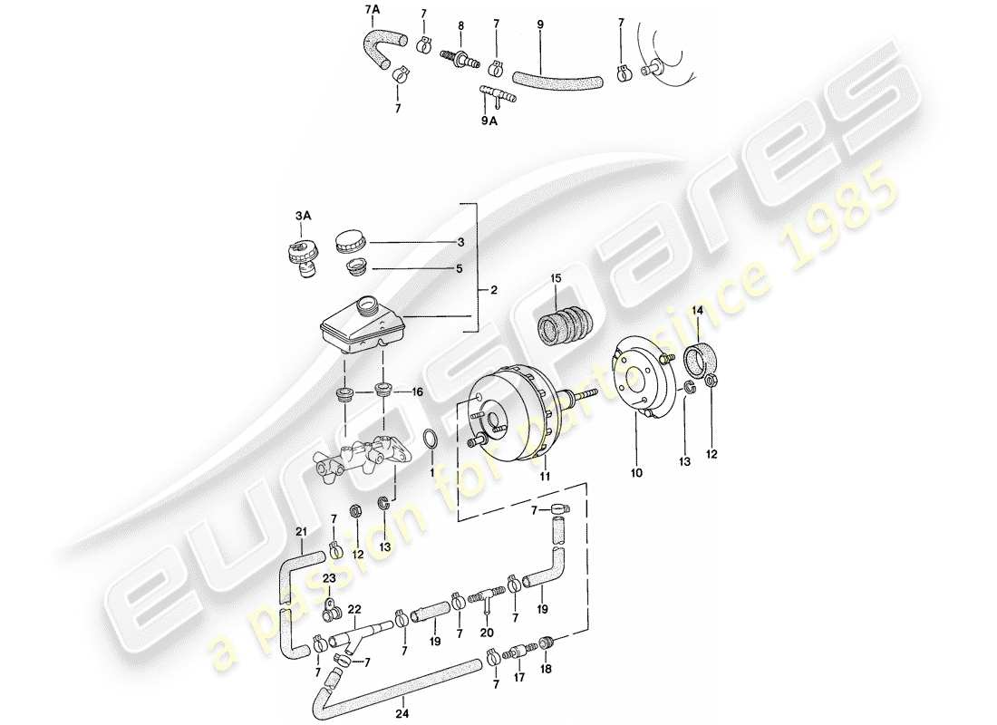 porsche 1977 (924) vorratsbehälter - bremskraftverstärker ersatzteildiagramm