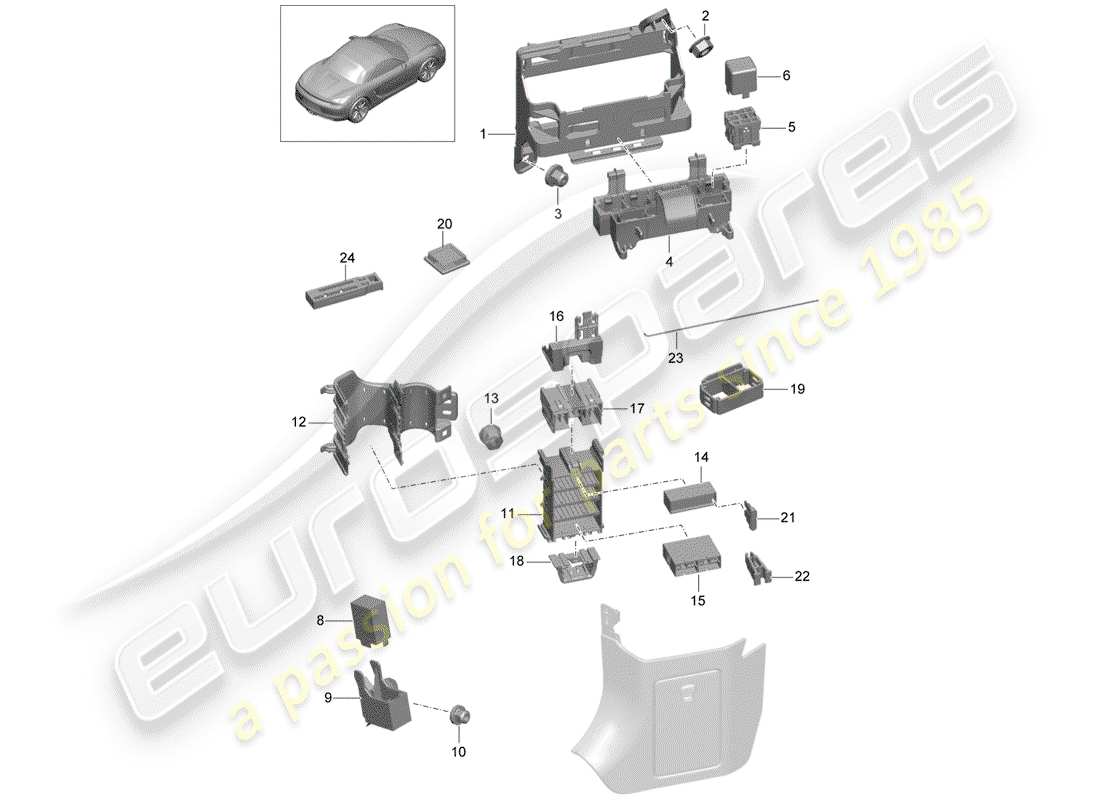 porsche 2016 (981 boxster) sicherungskasten/relaisplatte ersatzteildiagramm