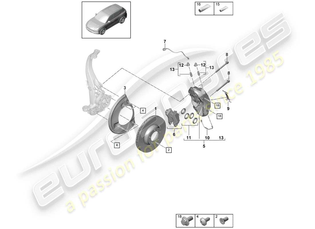 porsche 2018 (cayenne e3 9ya/9yb) scheibenbremsen ersatzteildiagramm