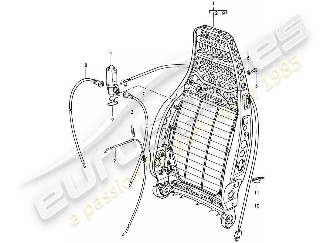 porsche 1984 (911) rückenlehnenrahmen ersatzteildiagramm