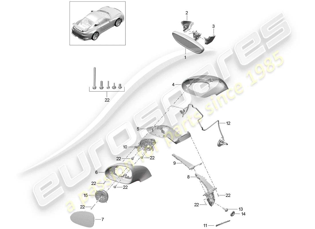 porsche 2018 (991-2 r/gt3/rs) innenspiegel ersatzteildiagramm
