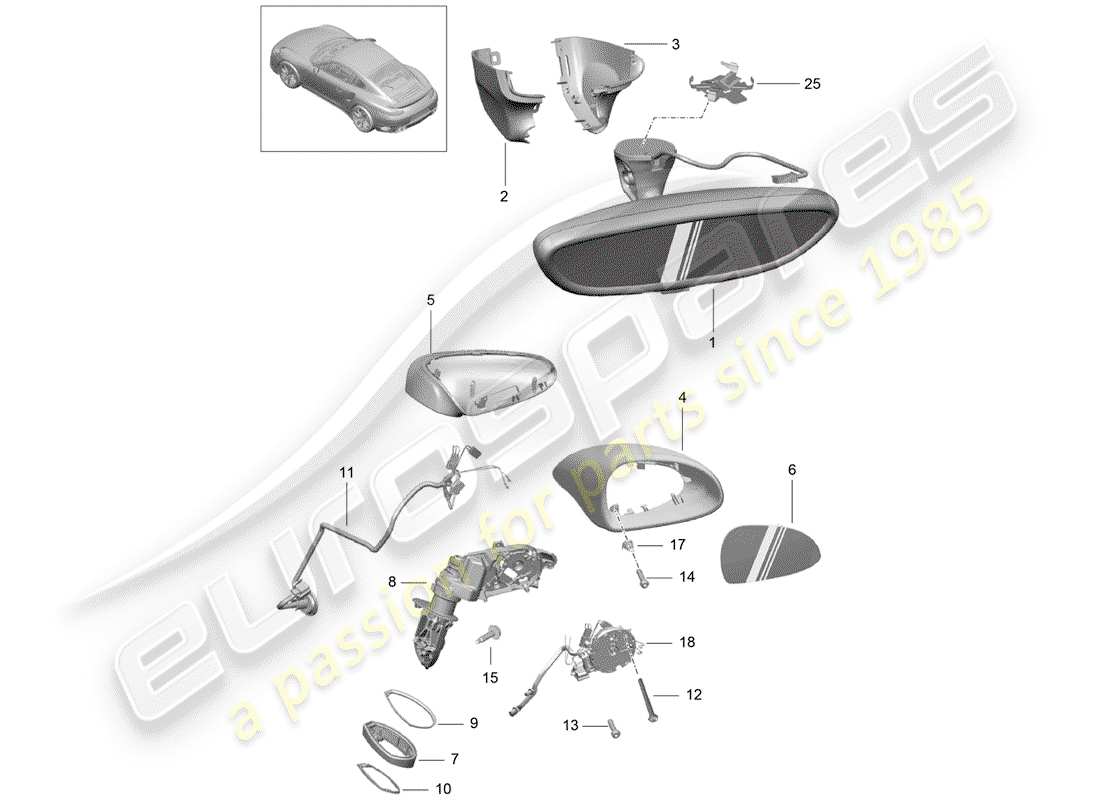 porsche 2020 (991-2 turbo) innenspiegel ersatzteildiagramm