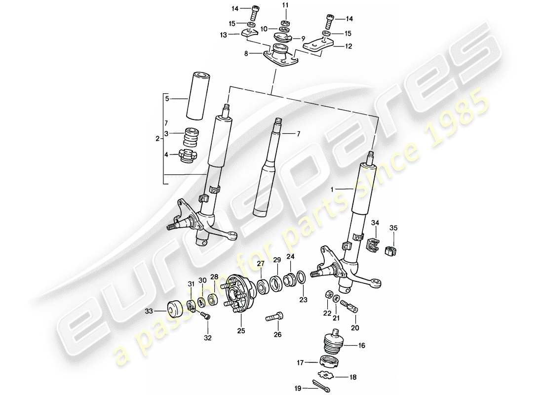porsche 1987 (911) stoßdämpferstrebe - schmierstoffe ersatzteildiagramm