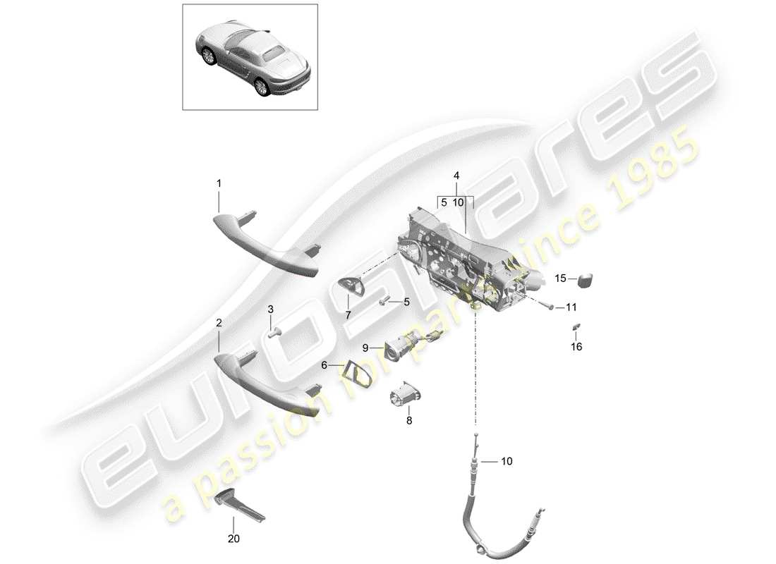 porsche 2019 (718 boxster) türgriff, aussen teilediagramm
