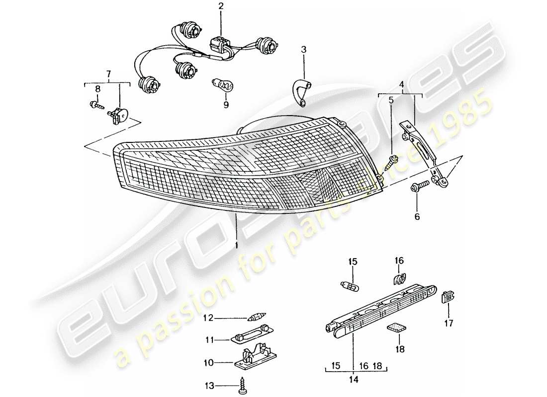 porsche 2003 (996 turbo / gt2) rücklicht - kennzeichenlicht - zusätzliches bremslicht teilediagramm