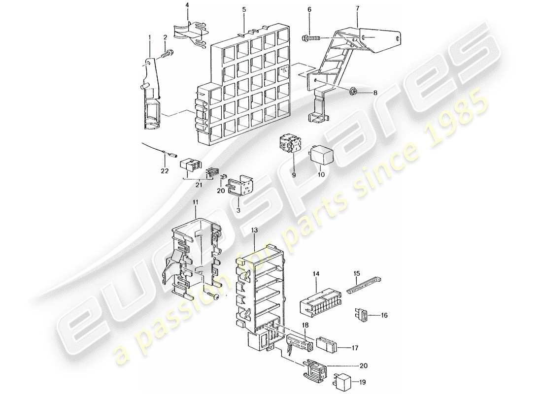 porsche 1997 (986 boxster) sicherungskasten/relaisplatte - armaturenbrett ersatzteildiagramm