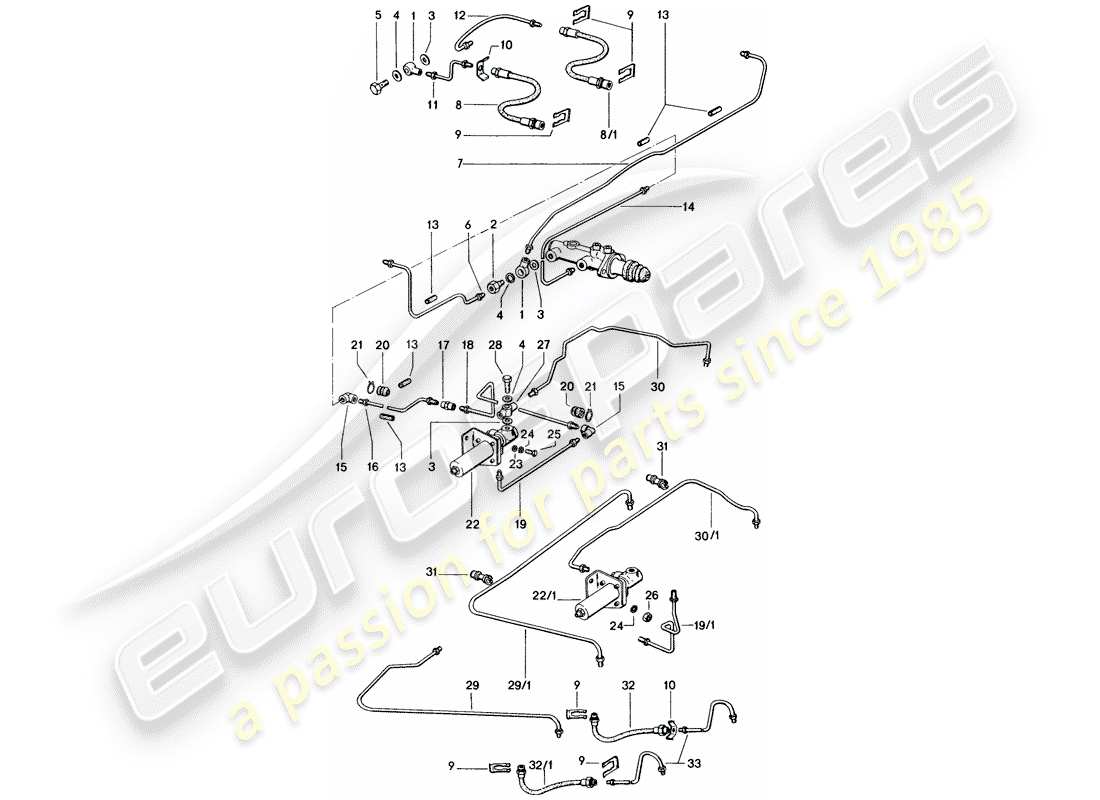 porsche 1975 (914) bremsleitungen ersatzteildiagramm