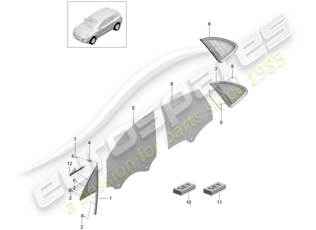 porsche 2014 (macan) seitenfenster teilediagramm